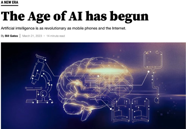 比尔·盖茨认为人工智能（AI）可与手机、互联网比肩齐声
